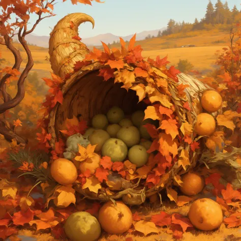 A cornucopia made out of plants and cute sprouts. Fall-themed.