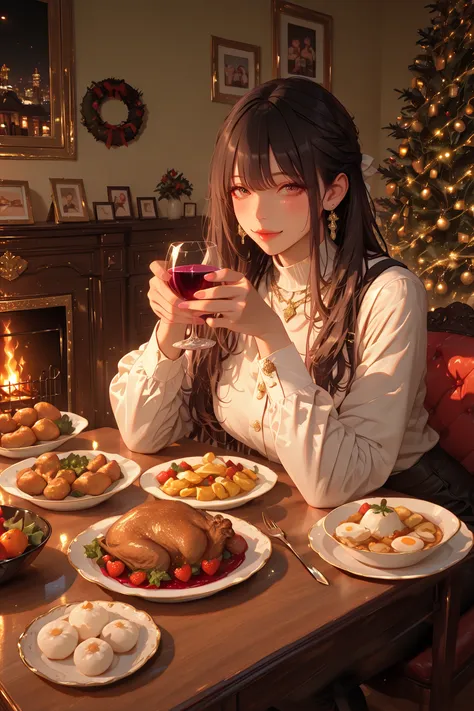 best quality,masterpiece, ultra HD, realistic, raw photo, real person, portrait photography, photo realistic,Wine Night,Christma...