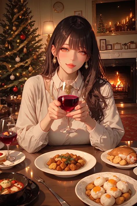 best quality,masterpiece, ultra HD, realistic, raw photo, real person, portrait photography, photo realistic,Wine Night,Christma...