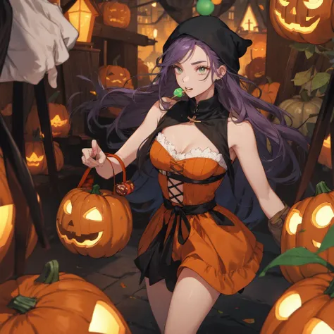 Thief with candy in a pumpkin