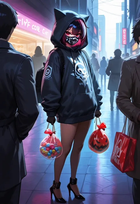 A digital painting in the style of ck-js,SCI_FACTOR_CORE,detailed,highres,HD,HQ,16K,candy,candy thieves,thieves,bag,candy,holdin...