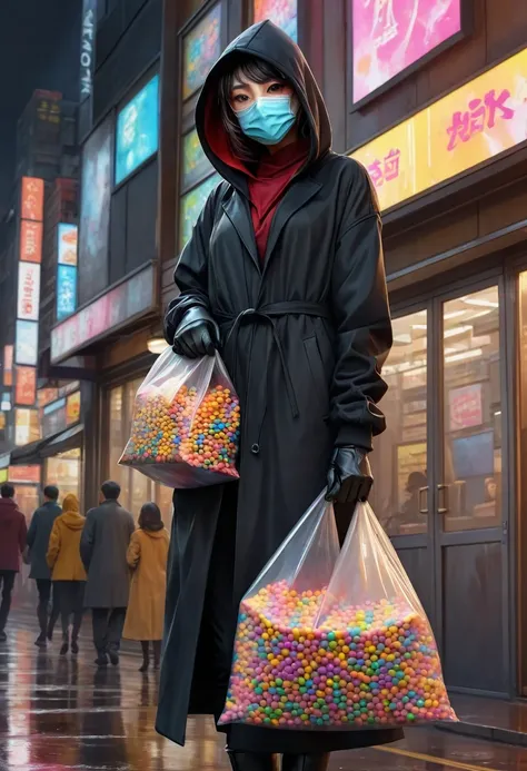 A digital painting in the style of ck-js,SCI_FACTOR_CORE,detailed,highres,HD,HQ,16K,candy,candy thieves,thieves,bag,candy,holdin...