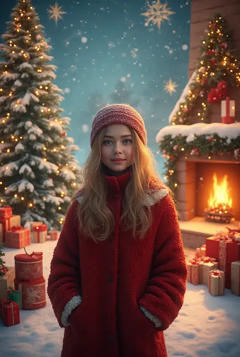 Please leave the photo of the human as it is and place the entire Christmas background for me 