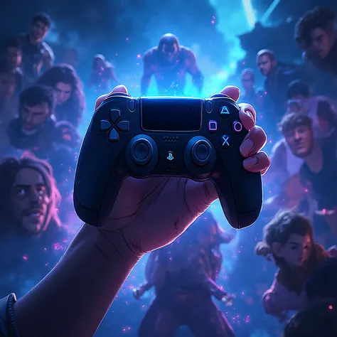 A digital illustration in semi-realistic anime style, formato 1:1, showing a strong and slightly bruised hand holding firmly a P...