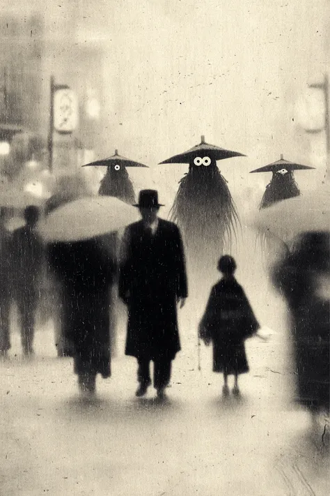 Hyakki Yagyagyayo　Mr.々monsters are marching through the city　Rokurokubi　Mouse kid　Eyeball dad　Kitaro　is blurry　It looks like Sle...