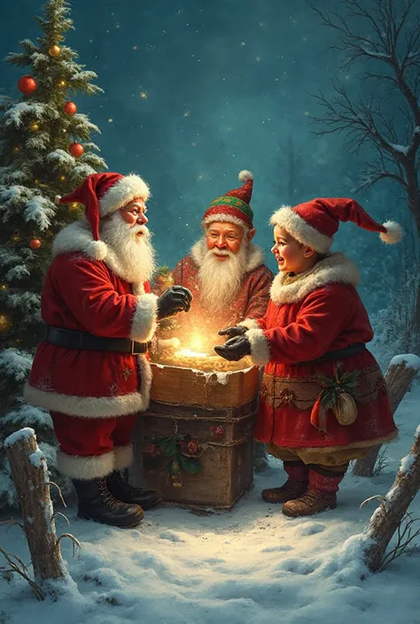 Create Christmas advertising about Santa Claus and the elves repaired a printer that shows and distinguishes that it is a printe...