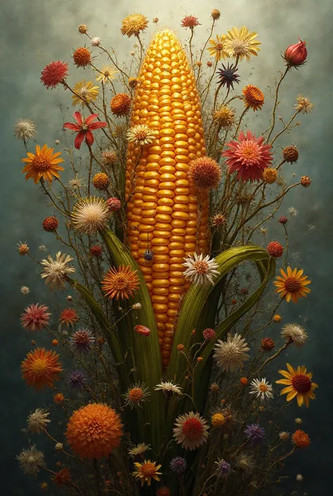 Cob with drunken flowers illustration