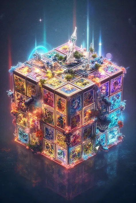 Create a small card game with Pokemon strength levels mixed with Dragonball, um cubo de 3,50 por 3,5 gere a imagem