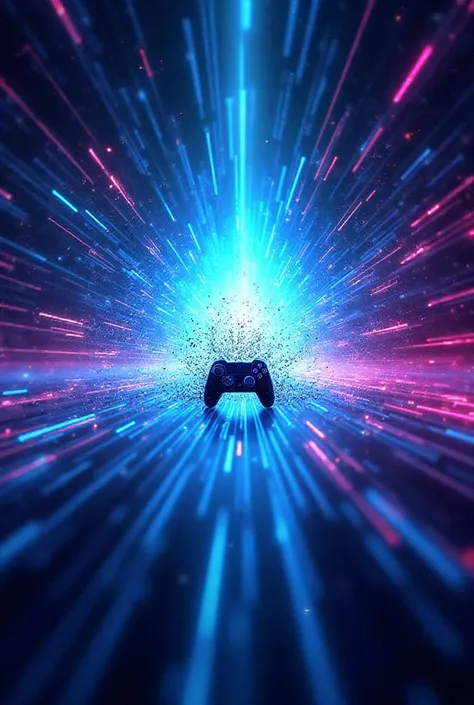 Facebook cover art, abstract representation of a quantum data portal for "NEXT GAME" gaming channel. Flowing lines of light in e...