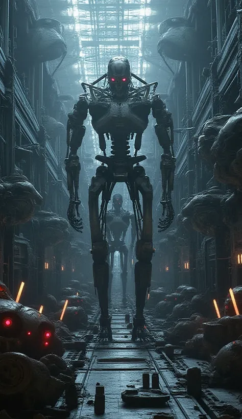 Clean Rooms,draw a manufacturing plant for a large number of endoskeletons,Face and body are paramount,automation factory for fo...