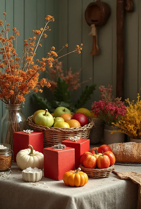 Decorate a farmstead on rural motifs for the Day of Agricultural Workers of the Republic of Belarus. There are red cubes, green,...