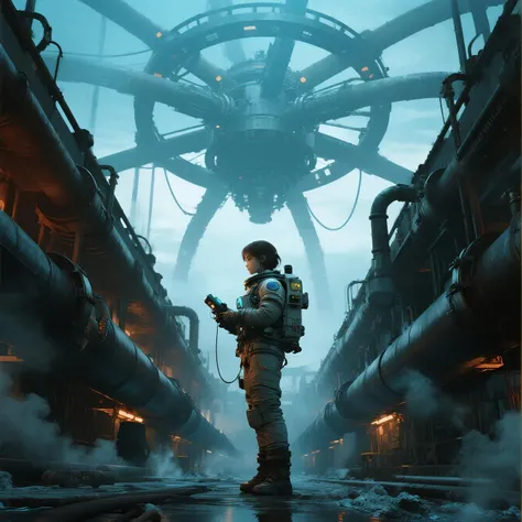 style: high-quality electronic art. The production line of a mineral extraction and processing plant on a separate Earth-like pl...