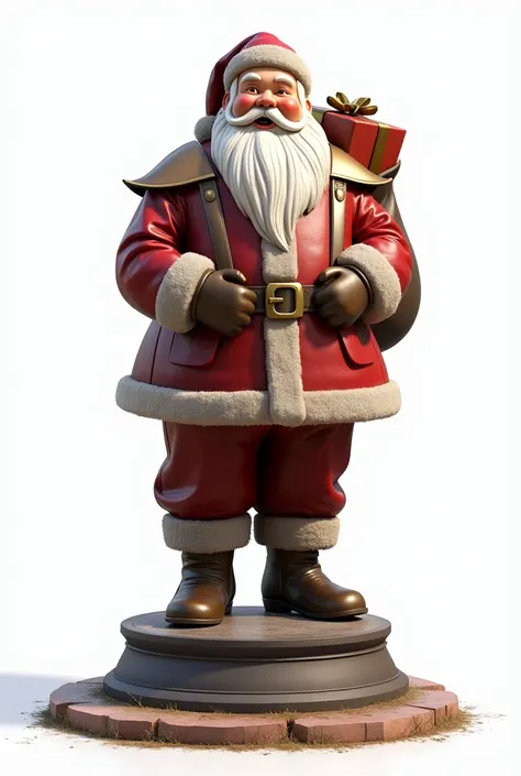 2d structure santa claus in bronze holding a bag of present. image in game style, no background, png format idea
