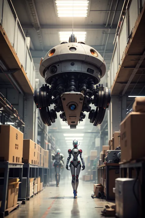 Robot factory, linha de montagem, robot workers with a human appearance, The workers are robot girls, my assembly goes to the ce...