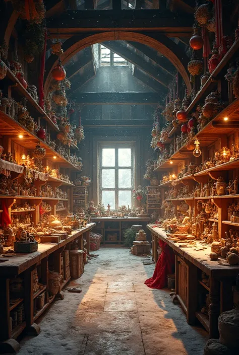 The interior of Santa Claus's workshop in a camera without characters. horizontal format