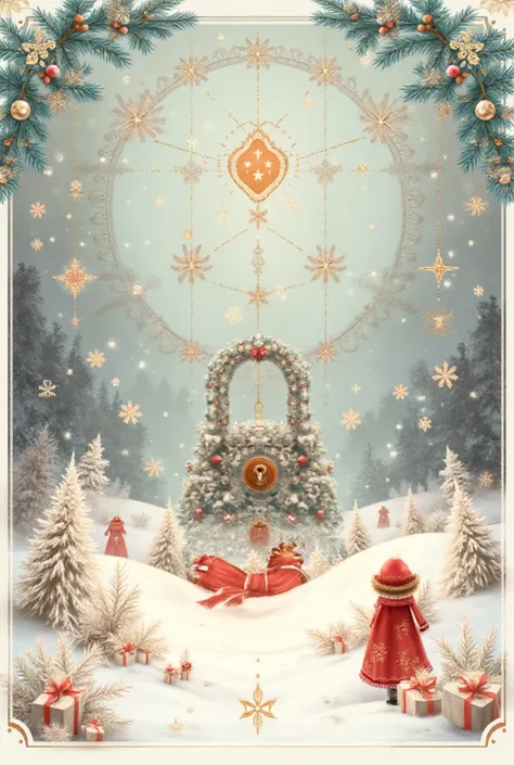 Christmas postcard with grid and padlock 11 cm by 7 cm