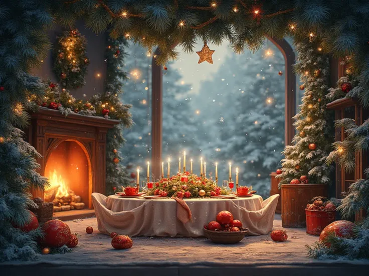 create a high-quality Christmas background for a tableware banner