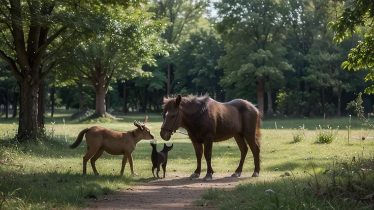 Forest and animals meeting (bright daytime)