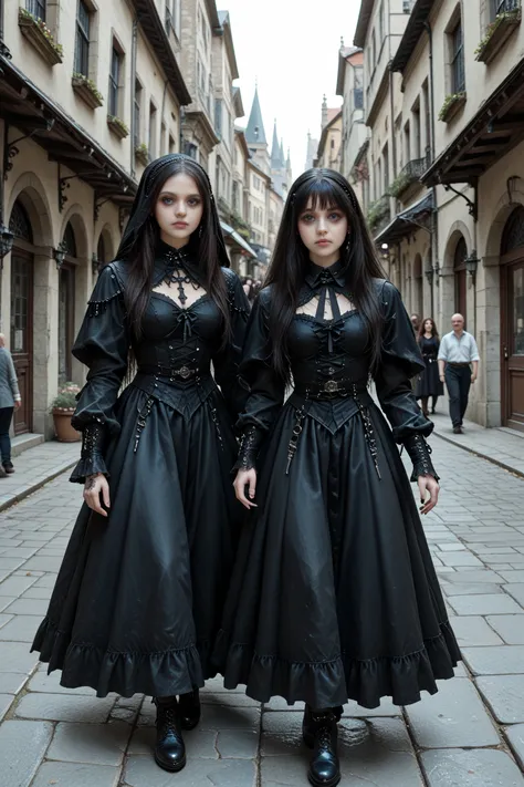 very beautiful、Very Exquisite、Greatest Masterpiece、Highest Quality、very real、realistic pictures、A girl in a gothic costume is wa...