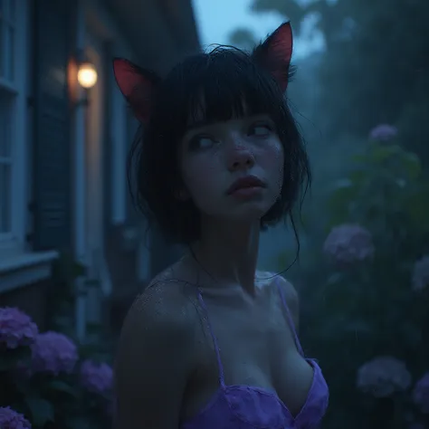 Catgirl, teen girl with cat features, seamless anthro-catgirl hybrid anatomy (1.4), moist pink nose ridge leading to bioluminesc...