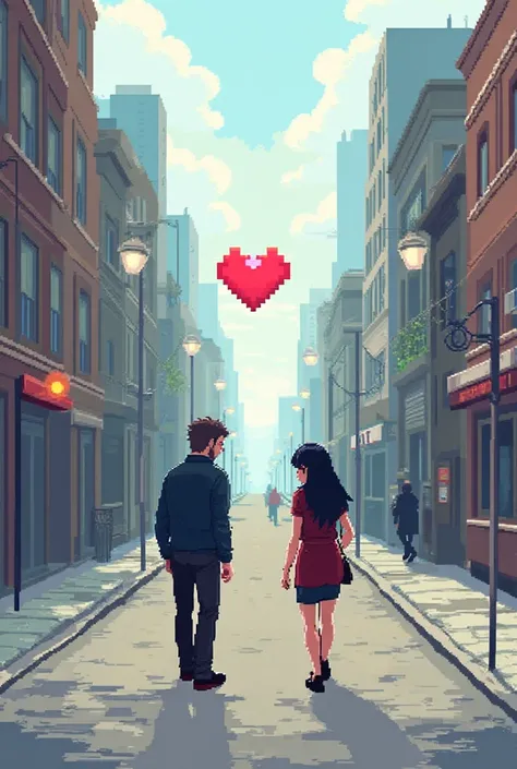 "pixel art video in the style of 16-bit games, remembering Final Fantasy VI. The scene takes place in a simple city, with low-ri...