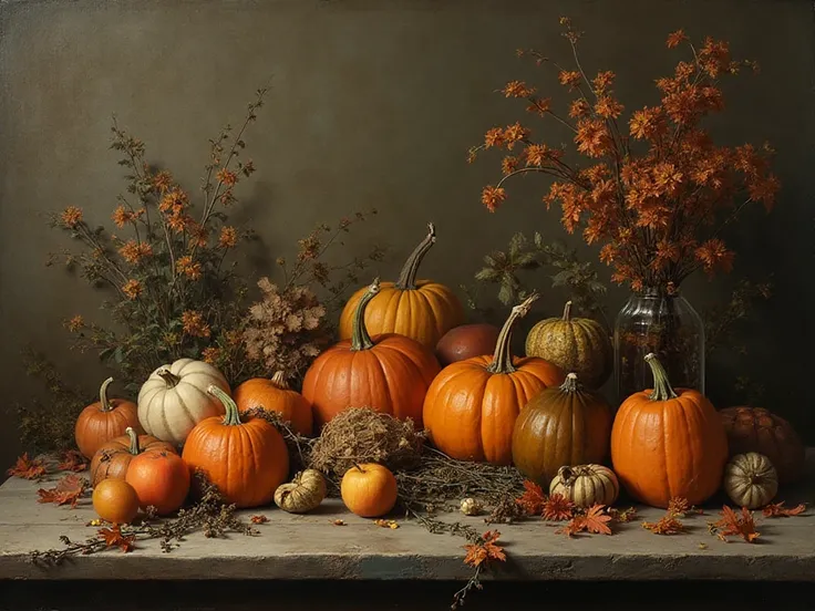 autumn still life in the style of Dutch artists