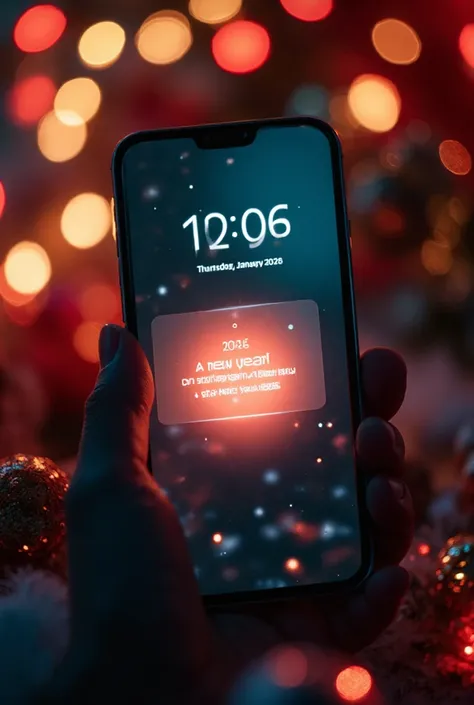 High Quality, Ultra Realistic, 8K Ultra HD.
A cinematic, close-up shot of a modern mobile phone lock screen in a festive Christm...