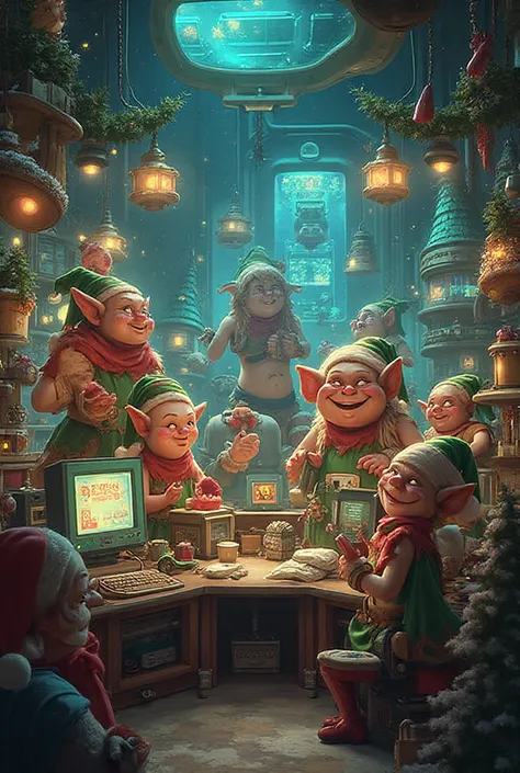 Santa's elves in a monitoring office 