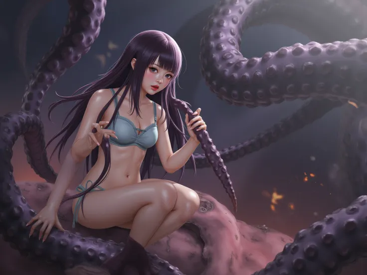 High Quality, Ultra High Definition, real, 1 beautiful Japanese woman, slender, wet skin, Light Blue Bikini, emphasizes the ches...