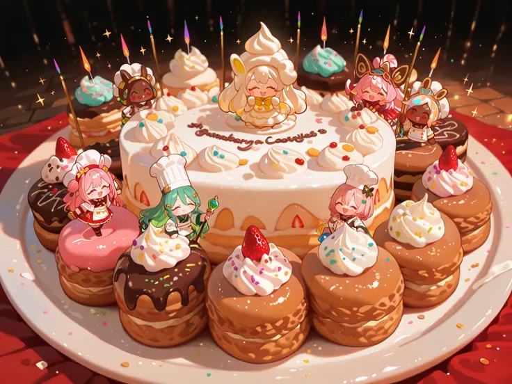 Rows of adorable miniature cookie soldiers marching in perfect formation across a colorful fantasy cookie world. Each tiny soldi...