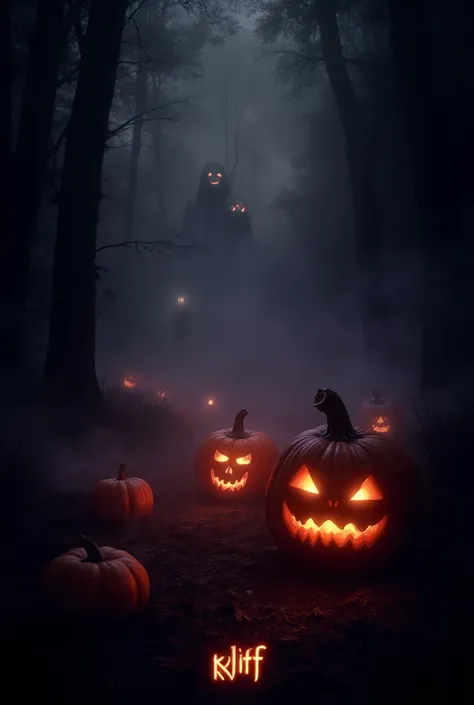 {
"prompt": "Dark spooky themed server cover titled 'Spooky Time': eerie atmosphere, glowing pumpkins, fog, gothic shadows, su...