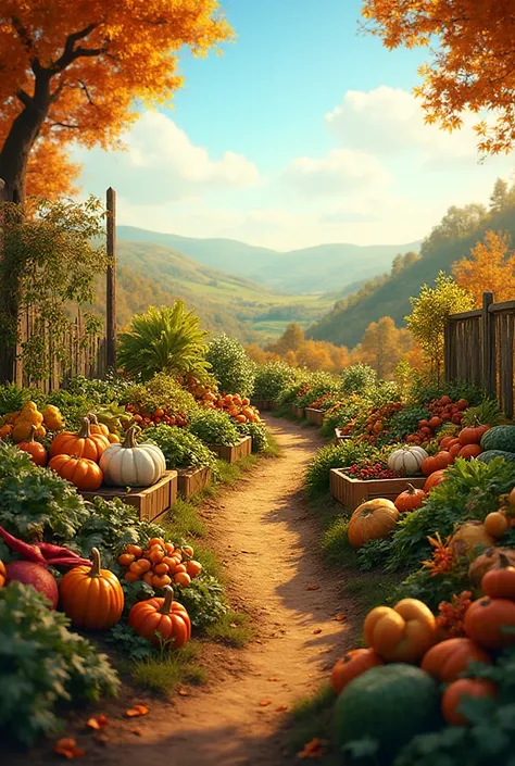 Draw me an autumn vegetable garden.