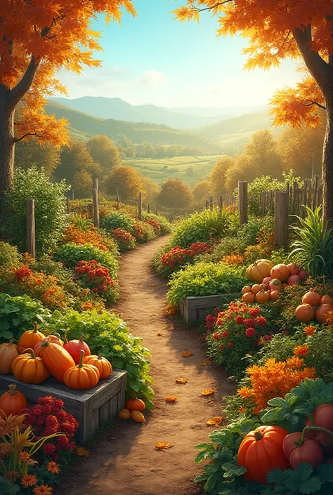 Draw me an autumn vegetable garden.