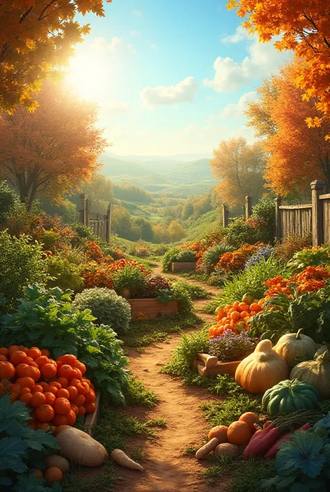 Draw me an autumn vegetable garden.