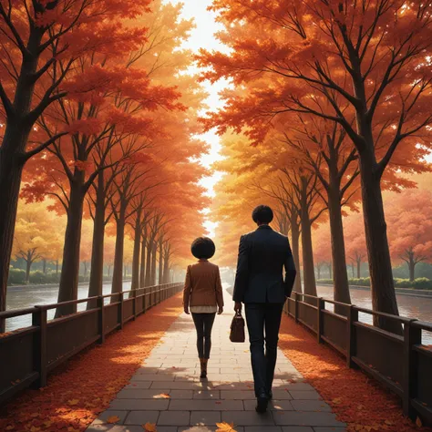 Back view of the man in the image walking through autumn leaves、Afro、rut