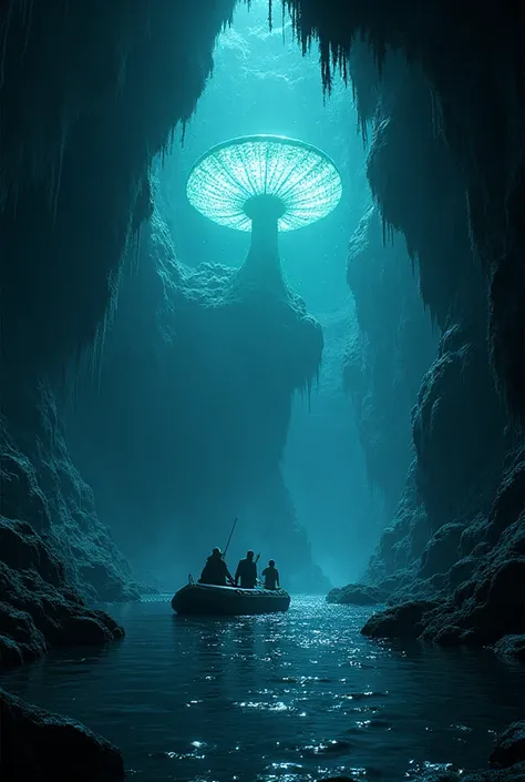 Description of the image: The scene captures the essence of chapter. We see the exhausted explorers in a vast ocean cavern, with...