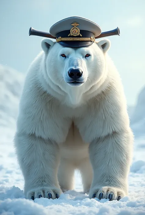 polar bear wearing a Marine beret with two crossed artillery barrels