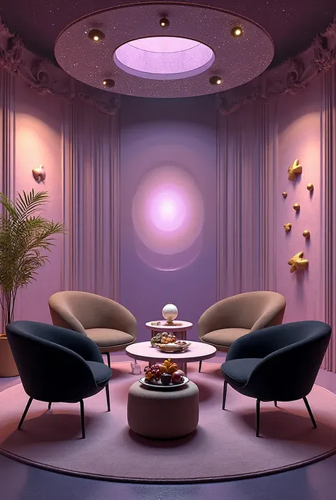 Round room
Color Palette : create a sense of spatial immersion, airy lilac and deep purple, their colors correspond to those pl...