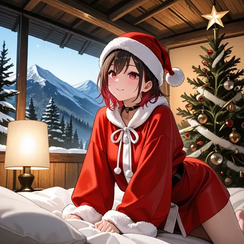 Christmas、Mountain hut、Santa、lamp、tree、decoration、