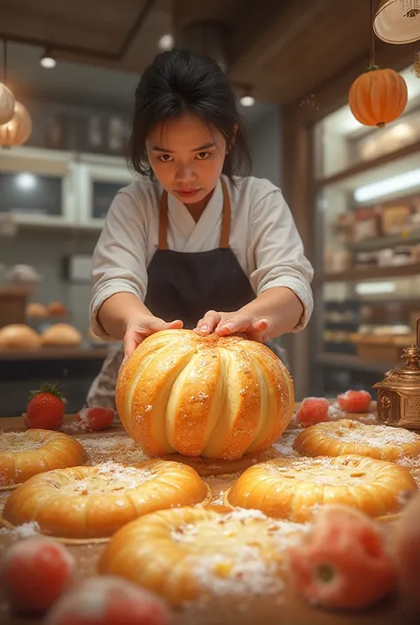 guy making Melonpan (Melon bread, meronpan
