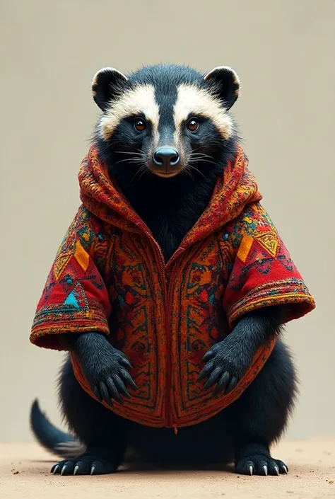create a photo of a honey badger wearing a moroccan jersey