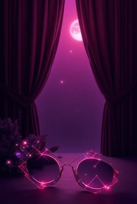 Le modèle porte des lunettes de soleil en verre avec des étoiles et la lune sur le verre.A sleek, modern vertical flyer backgrou...