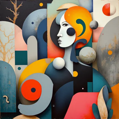 Abstract Artwork, Minimalism, organic shapes; picasso style expresionism, artistic composition, Joan miro, black, white, gray, b...