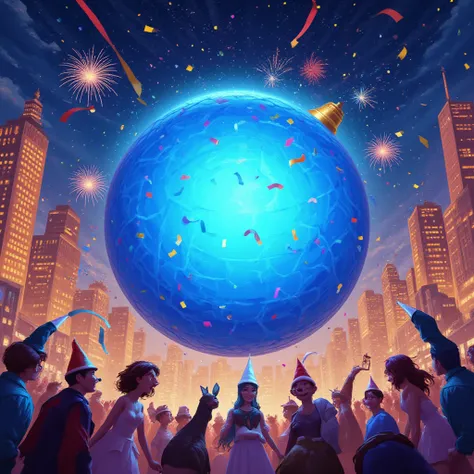 New Year's ball, blue,
cartoon