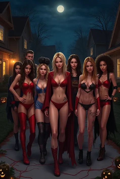 Young teens in sexy Halloween outfits