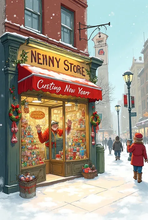 Create a New Year's drawing with the name of a penny store