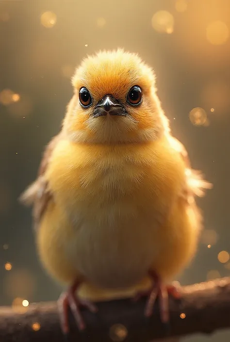 is a captivating close-up portrait of a beautiful little bird that glows with the soft golden light of a quiet morning, with bri...