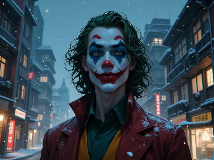 Joker Game smiles softly at the viewers、The background is the Holy Night cityscape and Miyoshi from Showa 12 Tokyo