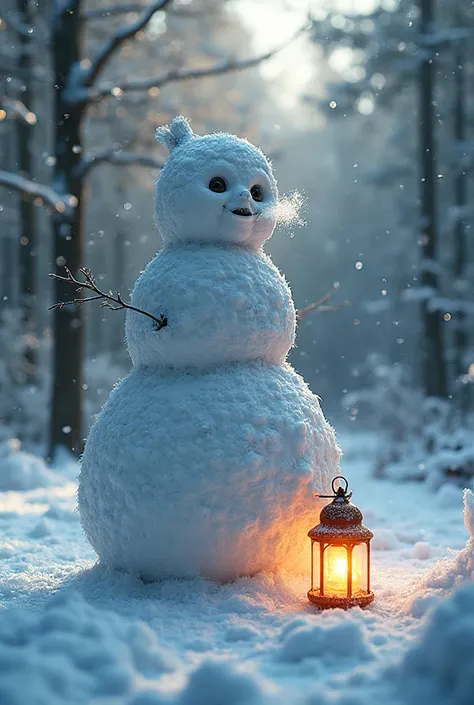 2. Ultra Realistic Style
“Ultra-realistic snowman in a snowy forest, detailed snow texture, frosty breath effect, warm glowing l...