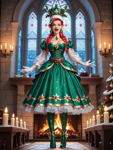 masterpiece, best quality, ultra-detailed, cinematic lighting, magical realism, festive fantasy, enchanted winter

a stunning fe...